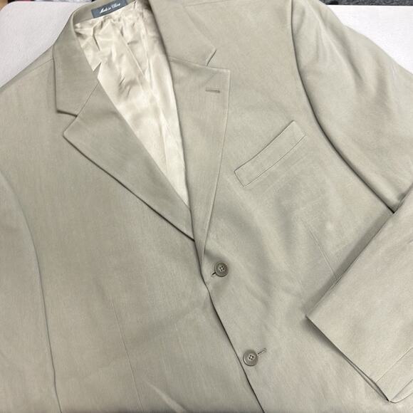 Oscar de la Renta 100% Silk Blazer Cream Tan 3 Button Sports Jacket Coat Men 46L - Picture 1 of 8